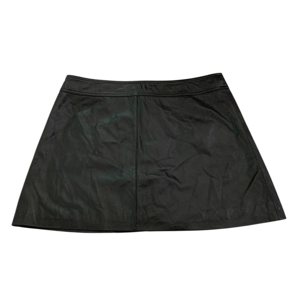 Boston Proper Black Leather Mini Skirt A Line Snap Front Size L - Picture 6 of 8